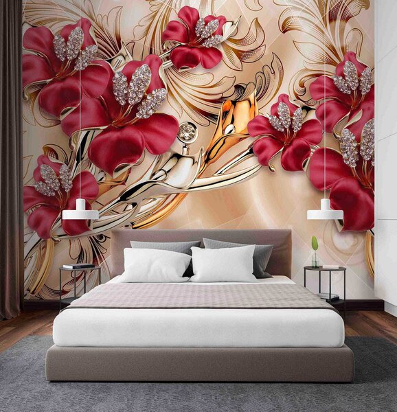 Tapety Červené ľalie s 3D efektom, 3D fototapety, Fototapety 3d kvety, u70604 : Uwalls.sk