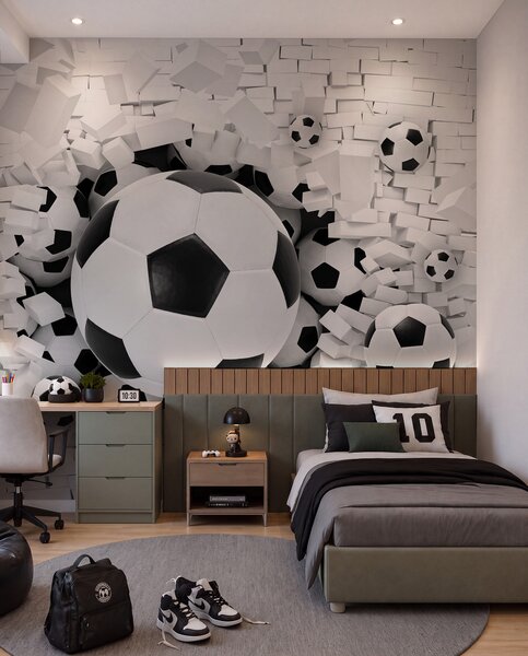 Tapety Futbalová lopta prerazí stenu, Detské fototapety, Fototapety pre chlapcov, u70633 : Uwalls.sk