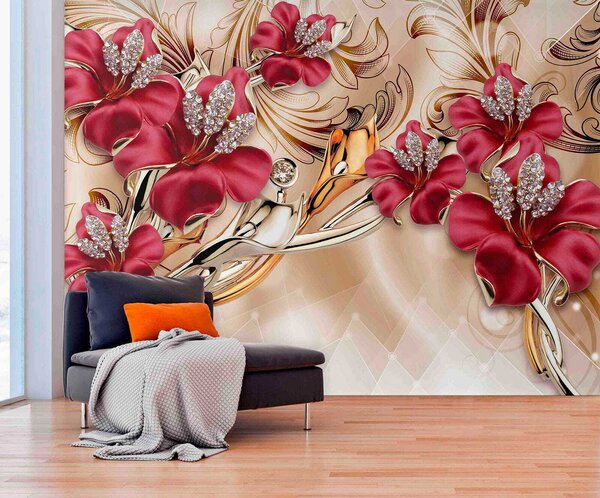 Tapety Červené ľalie s 3D efektom, 3D fototapety, Fototapety 3d kvety, u70604 : Uwalls.sk