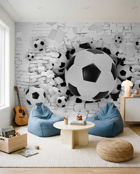Tapety Futbalová lopta prerazí stenu, Detské fototapety, Fototapety pre chlapcov, u70633 : Uwalls.sk