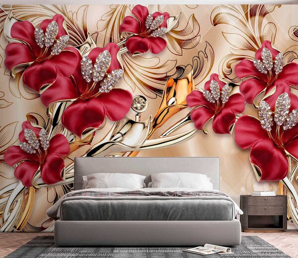 Tapety Červené ľalie s 3D efektom, 3D fototapety, Fototapety 3d kvety, u70604 : Uwalls.sk