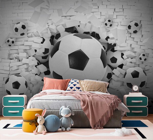 Tapety Futbalová lopta prerazí stenu, Detské fototapety, Fototapety pre chlapcov, u70633 : Uwalls.sk