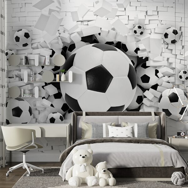 Tapety Futbalová lopta prerazí stenu, Detské fototapety, Fototapety pre chlapcov, u70633 : Uwalls.sk