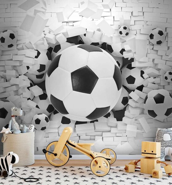 Tapety Futbalová lopta prerazí stenu, Detské fototapety, Fototapety pre chlapcov, u70633 : Uwalls.sk