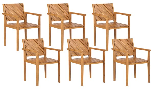 Sada 6 záhradných drevených stoličiek svetlé akáciové drevo s opierkami rúk tradičný dizajn