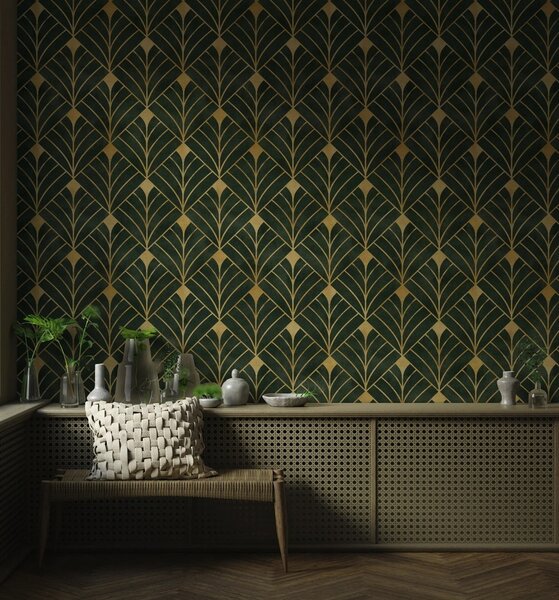 Tapety Geometrický vzor na smaragdovom pozadí, Fototapety art deco, u71347 : Uwalls.sk