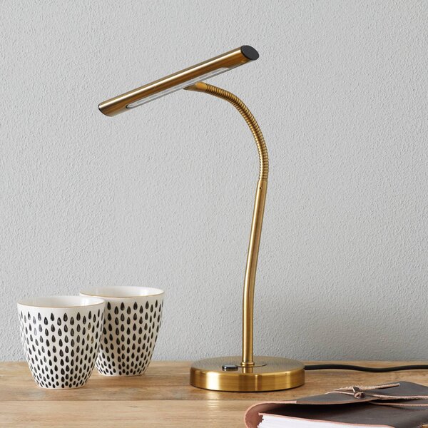 Ohybná stolová LED lampa Curtis, starožitná mosadz, Hnedá / staromosadz, Pracovňa / Kancelária, kov, Moderný, Stolová lampa