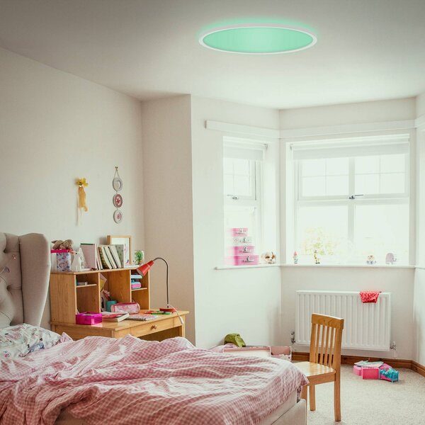 LED panel Slim okrúhly RGBW efekt Ø 42 cm biela, Biela / opálová, Obývacia izba / jedáleň, Plast, Moderný, Závesné svietidlo