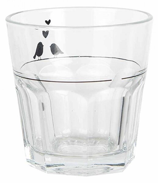 Pohárik s vtáčikmi a srdiečkami Love Birds - Ø 8*8 cm / 200 ml - Clayre & Eef