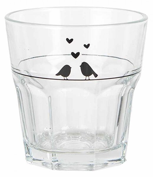 Pohárik s vtáčikmi a srdiečkami Love Birds - Ø 8*8 cm / 200 ml - Clayre & Eef