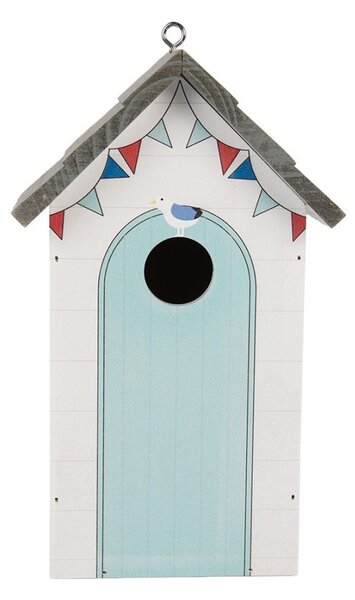 Modro-biela drevená vtáčia búdka ako plážový domček Birdhouse - 15*10*22 cm - Clayre & Eef