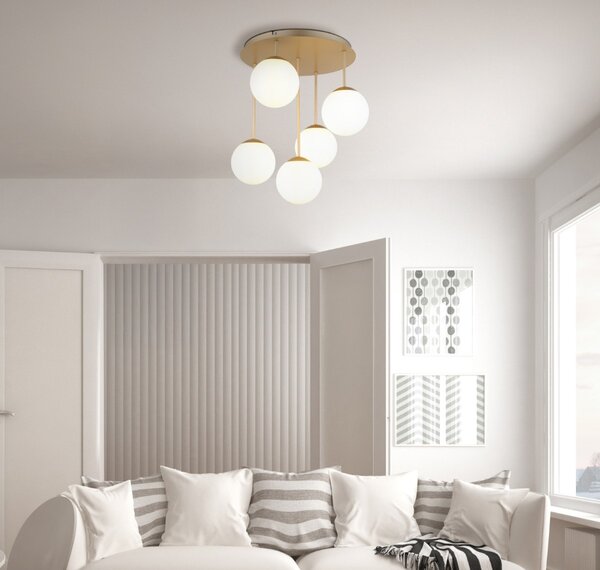 Stropné svietidlo 5x E14 champagne, opálová IP20 GLOBO lighting HARMON 47441-5CH