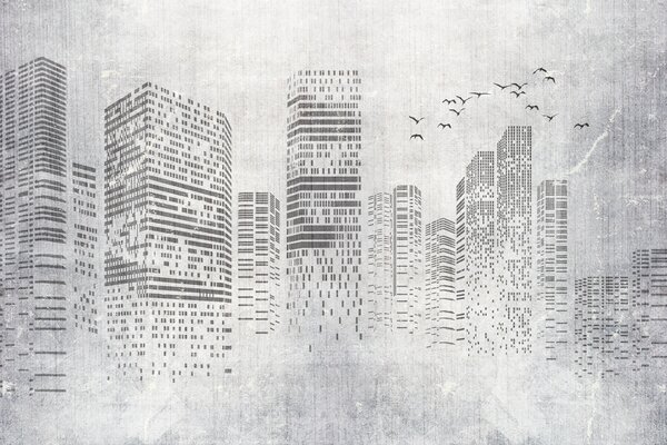 Tapety Vtáky nad mestom v tuši, Fototapety mestá, u34725 : Uwalls.sk