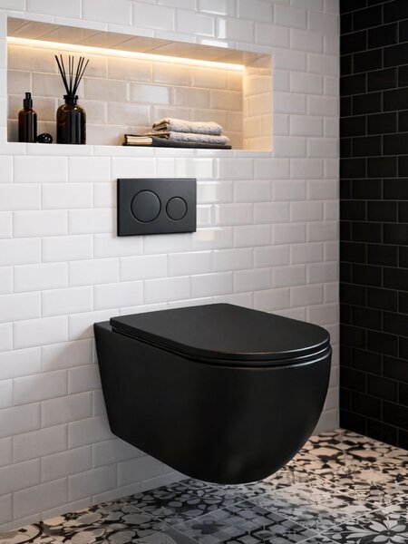 UPTrend Závesný WC komplet bez okraja CANEO VORTEX TR2196DF‑U18 vrátane Soft-Close sedadla, čierna mat