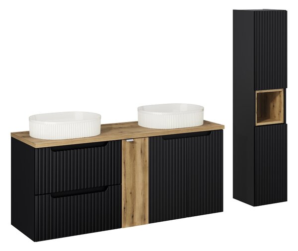 Comad Set kúpeľňového nábytku Nova Black 140 čierna matná/dub wotan