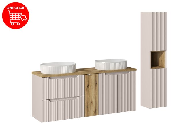 Comad Set kúpeľňového nábytku Nova Cashmere 140 kašmír/dub evoke 2