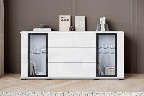 ŠIROKÁ KOMODA, biela, biela s vysokým leskom, 150/69,7/39,5 cm Livetastic - Online Only drobný nábytok, Online Only