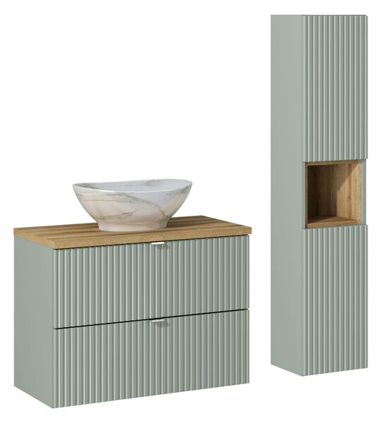 Comad Set kúpeľňového nábytku Line Reed Green 80 trstinovo zelená/dub evoke