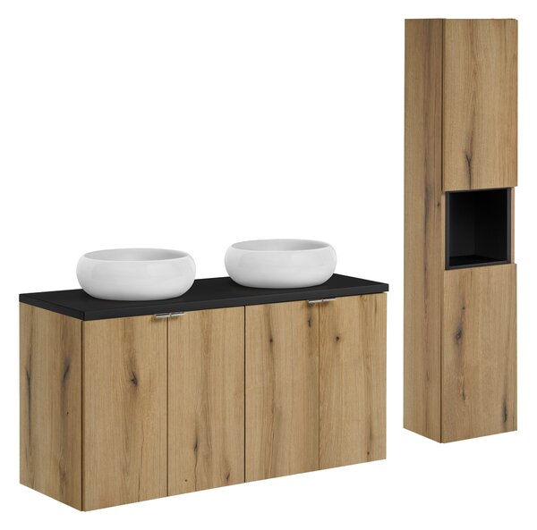 Comad Set kúpeľňového nábytku Nova Oak 120 dub evoke/čierna mat