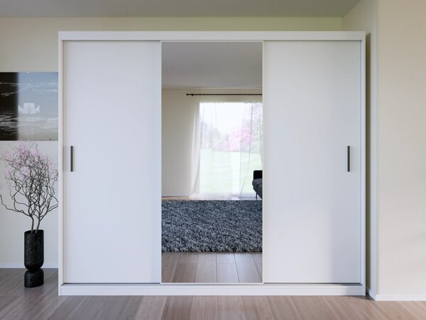 MEBLINE Šatníková skriňa s posuvnými dverami a zrkadlom VALTURA 250cm biela mat