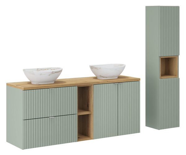 Comad Set kúpeľňového nábytku Line Reed Green 140 zelená/dub evoke