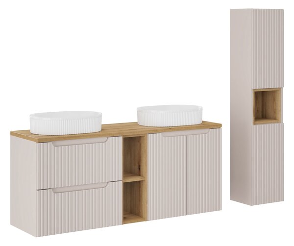 Comad Set kúpeľňového nábytku Nova Cashmere 140 kašmír/dub evoke
