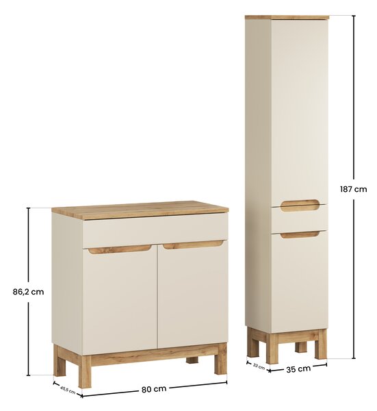 Comad Set kúpeľňového nábytku Bali Cashmere 80 kašmír mat/dub wotan