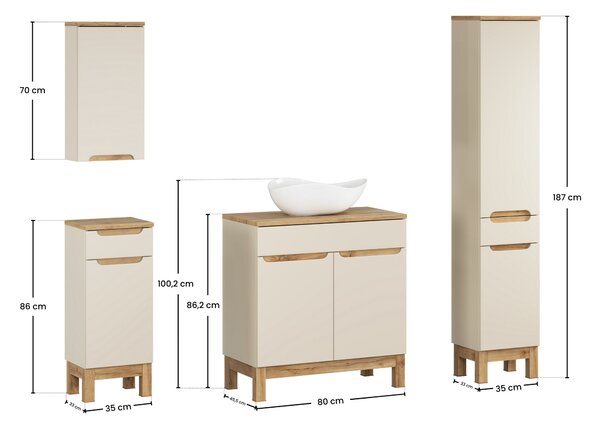 Comad Set kúpeľňového nábytku Bali Cashmere 80 kašmír mat/dub wotan