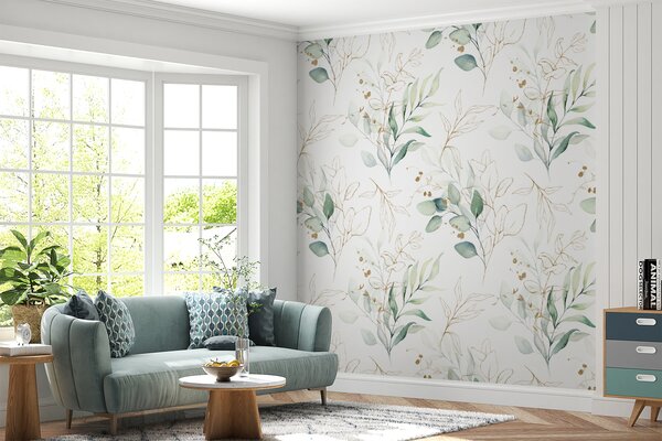 Tapety Zelené vetvičky a jemné línie, Fototapety s prírodnými motívmi, Fototapety listy, u71464 : Uwalls.sk