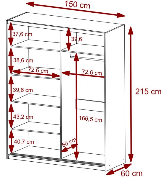 MEBLINE Šatníková skriňa s posuvnými dverami a zrkadlom VALTURA 150cm kašmír