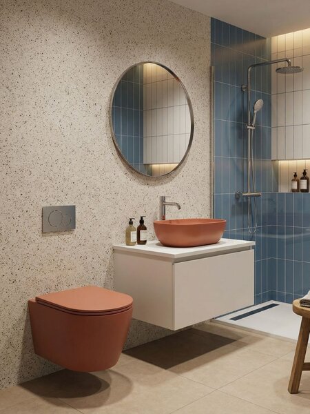 UPTrend Závesný WC komplet bez okraja AMARO VORTEX TR2217R‑U30 vrátane Soft-Close sedadla, iron red mat