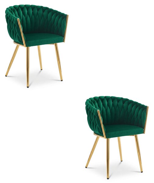 Zamatové jedálenské kreslo ORION VELVET so zlatými nohami, zelené