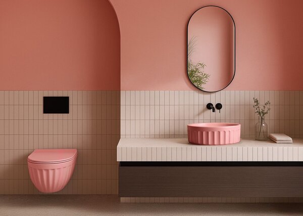 Súprava: Závesná WC misa + Umývadlo na dosku Rea Light Pink Matt