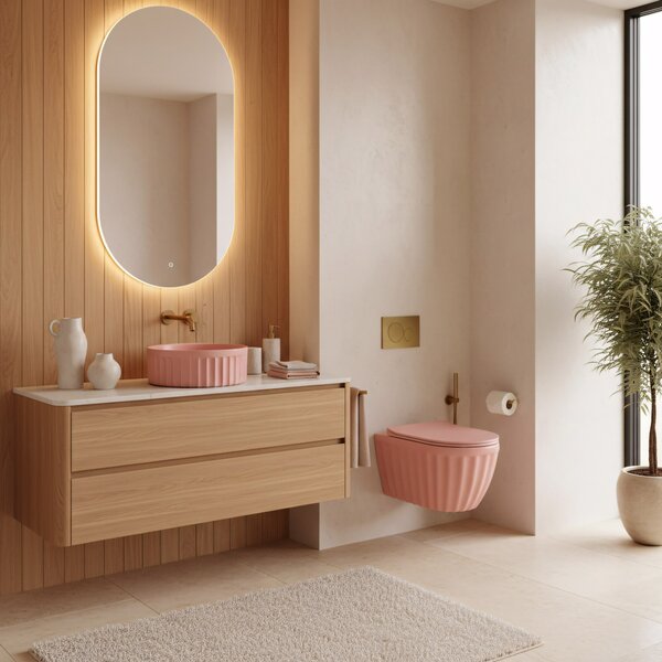 Súprava: Závesná WC misa + Umývadlo na dosku Rea Duo Sweet Pink Matt
