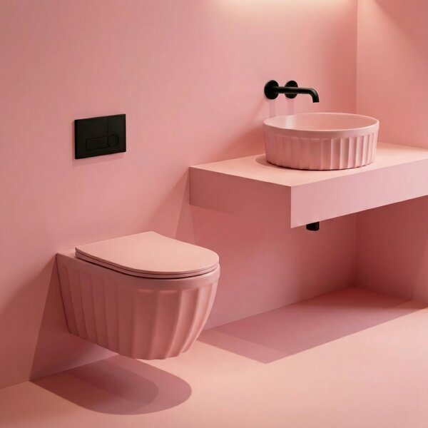 Súprava: Závesná WC misa + Umývadlo na dosku Rea Duo Sweet Pink Matt