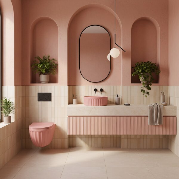 Súprava: Závesná WC misa + Umývadlo na dosku Rea Duo Sweet Pink Matt