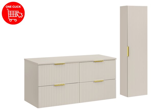 Comad Set kúpeľňového nábytku Adel Cashmere 120 kašmír mat s vysokou skrinkou so zásuvkami
