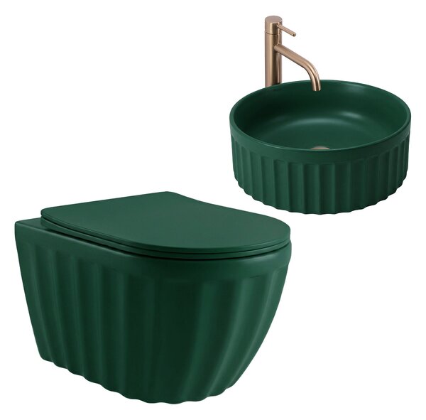 Súprava: Závesná WC misa + Umývadlo na dosku Rea Duo Matcha Matt