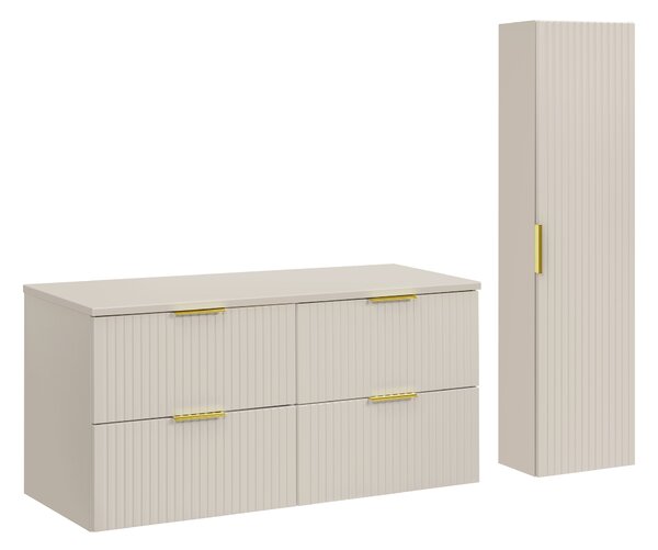 Comad Set kúpeľňového nábytku Adel Cashmere 120 kašmír mat s vysokou skrinkou so zásuvkami