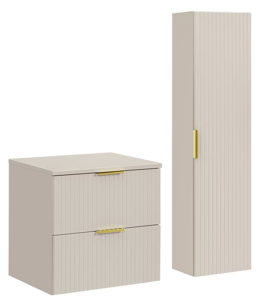 Comad Set kúpeľňového nábytku Adel Cashmere 60 kašmír mat s vysokou skrinkou so zásuvkami
