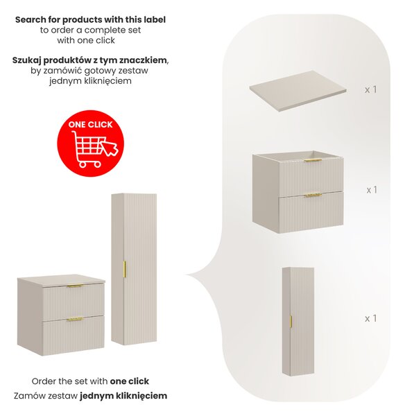 Comad Set kúpeľňového nábytku Adel Cashmere 60 kašmír mat s vysokou skrinkou so zásuvkami
