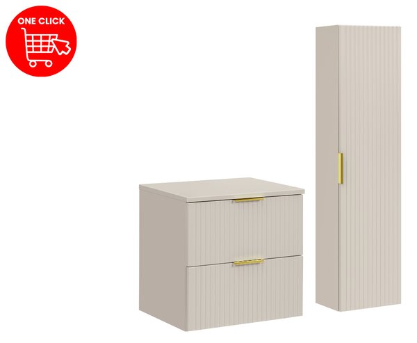 Comad Set kúpeľňového nábytku Adel Cashmere 60 kašmír mat s vysokou skrinkou so zásuvkami