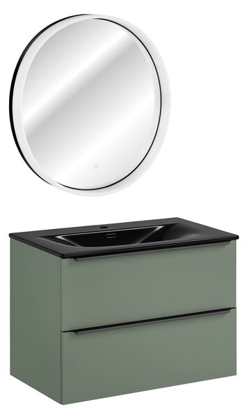 Comad Set kúpeľňového nábytku Sombra Green 80 rákosovo zelená so zrkadlom