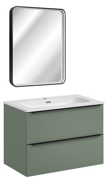 Comad Set kúpeľňového nábytku Sombra Green 80 rákosovo zelená so zrkadlom
