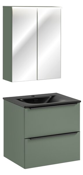 Comad Set kúpeľňového nábytku Sombra Green 60 rákosovo zelená s umývadlom so zrkadlom so zásuvkami