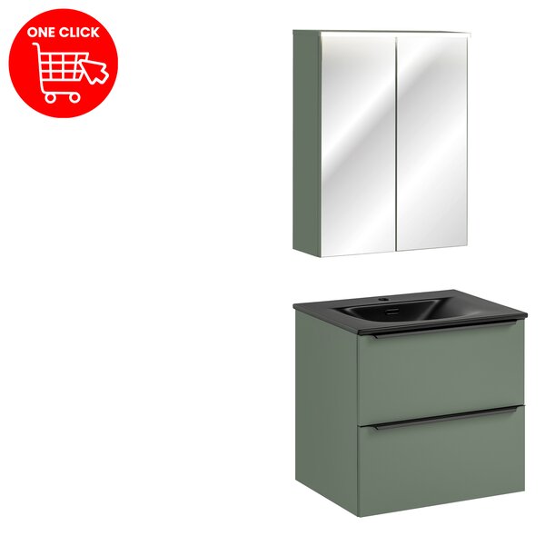 Comad Set kúpeľňového nábytku Sombra Green 60 rákosovo zelená s umývadlom so zrkadlom so zásuvkami