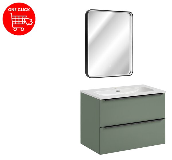 Comad Set kúpeľňového nábytku Sombra Green 80 rákosovo zelená so zrkadlom