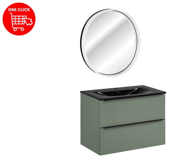 Comad Set kúpeľňového nábytku Sombra Green 80 rákosovo zelená so zrkadlom