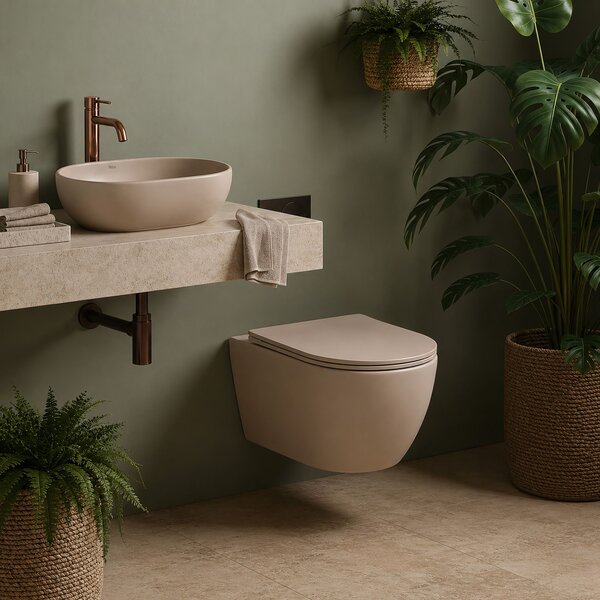 Set Závesné WC Focus + Umývadlo na Dosku Rea Focus Taupe