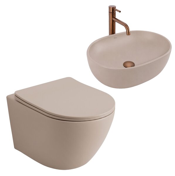 Set Závesné WC Focus + Umývadlo na Dosku Rea Focus Taupe